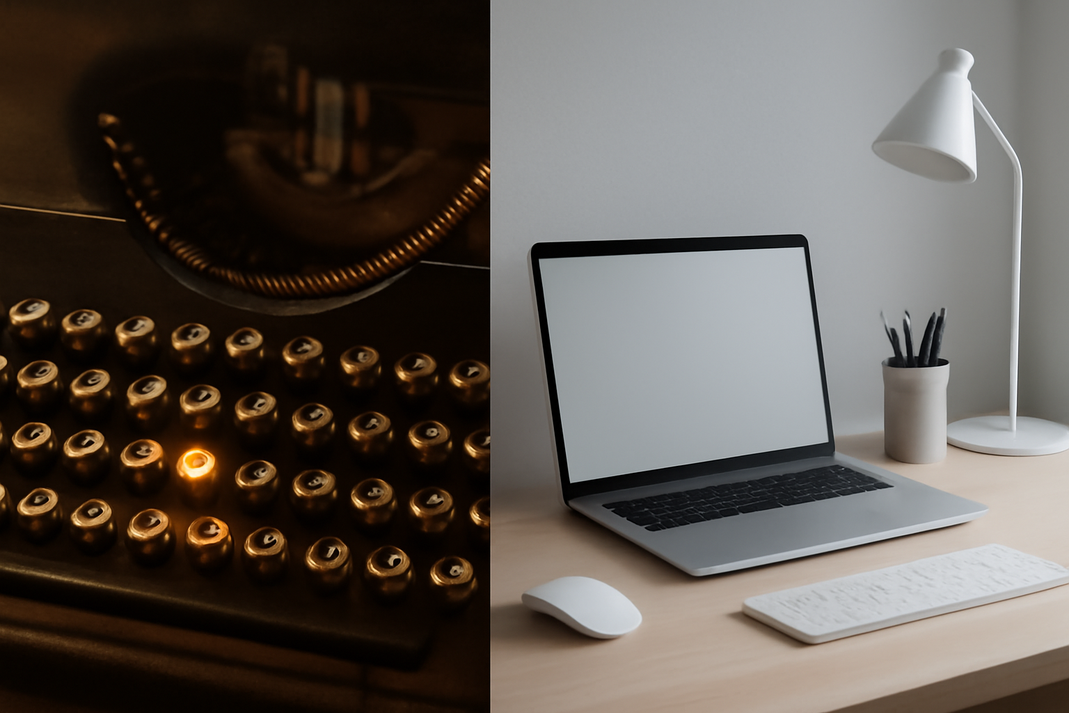 Typewriter with white paper representing the intersection of old and new writing tools