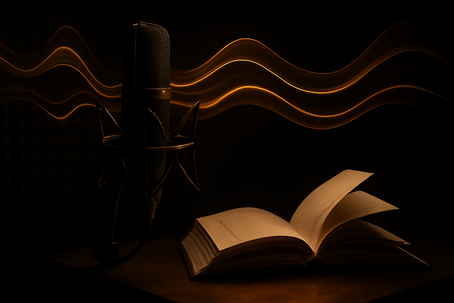 A professional microphone in a dark recording studio