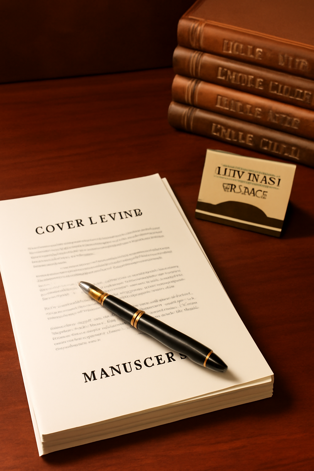 Manuscript pages and a cover letter on an agent desk