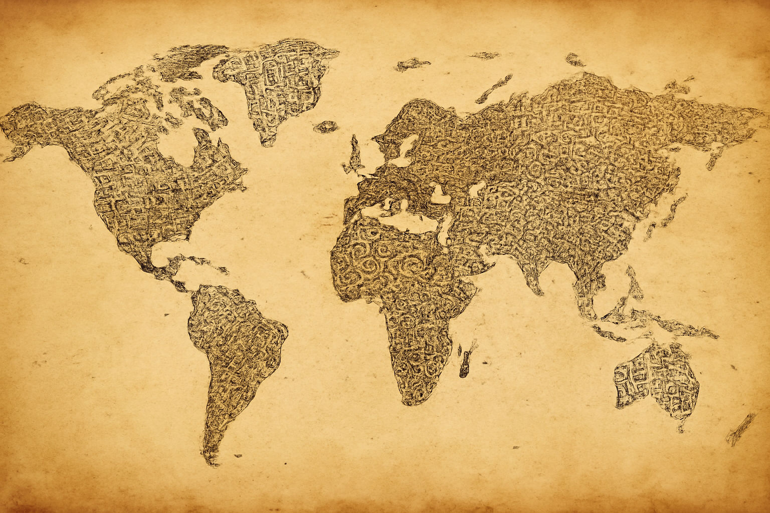 World map with vintage writing instruments