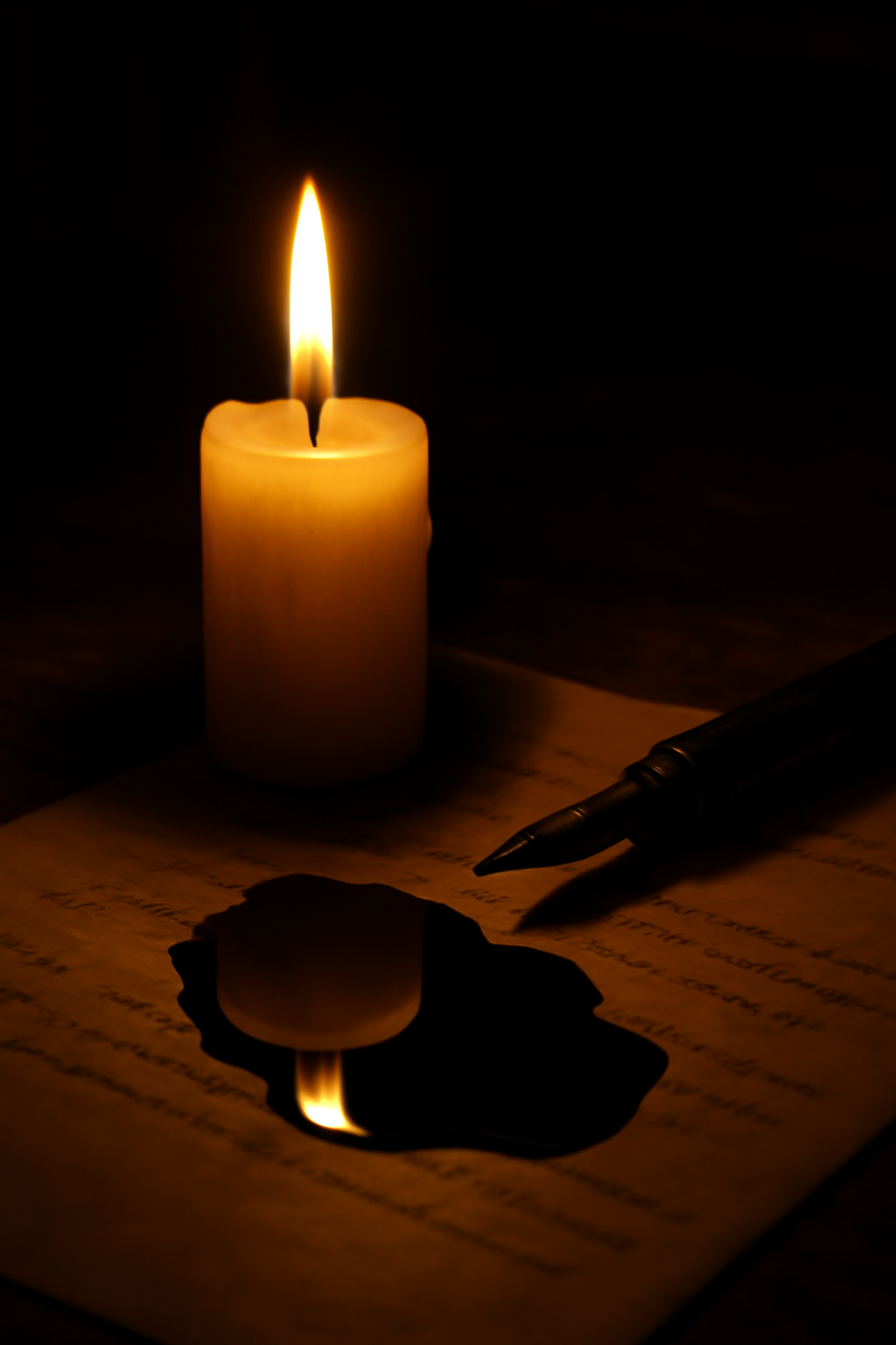 A single candle flame in darkness representing loss and remembrance