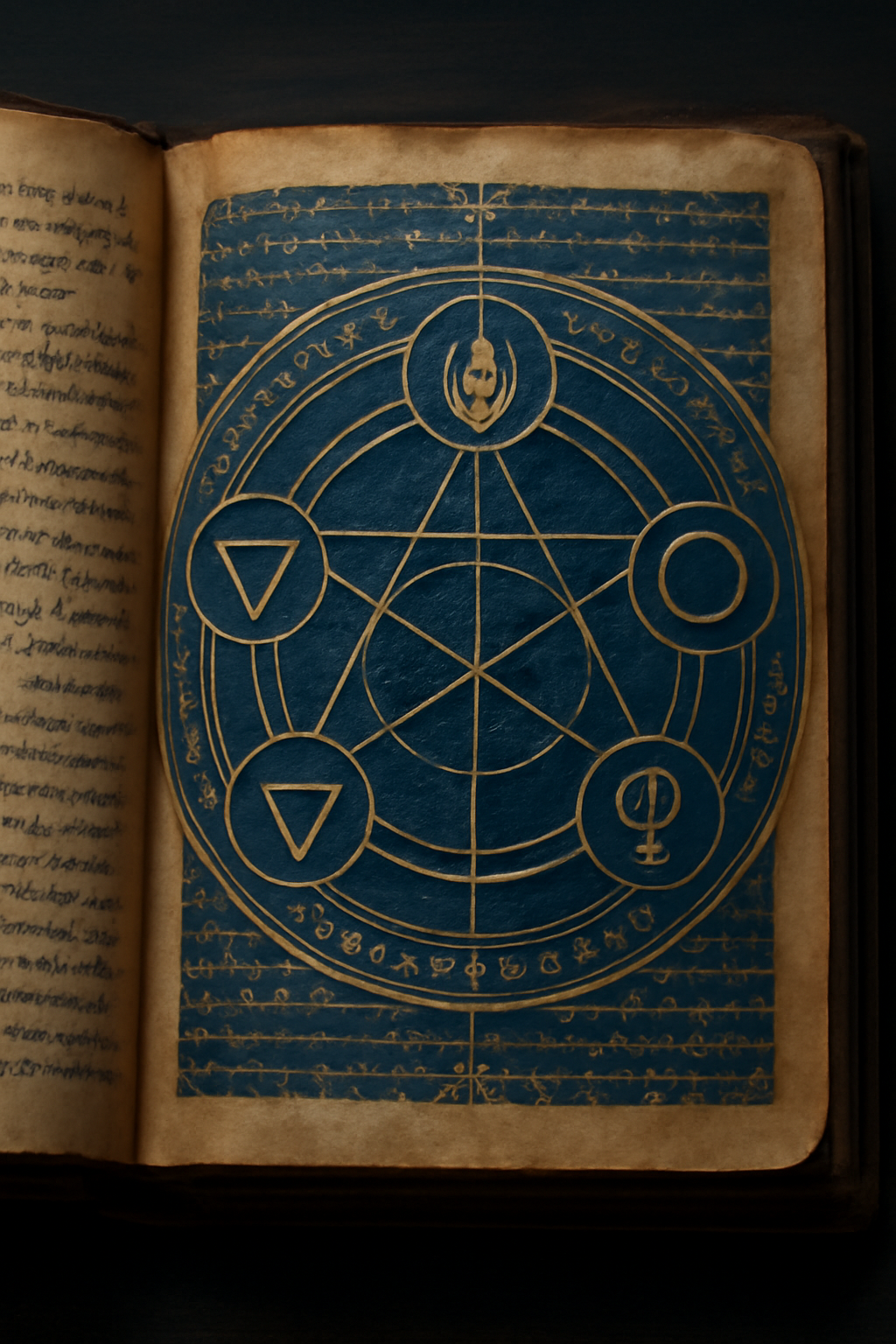 Fantasy grimoire with glowing magical symbols