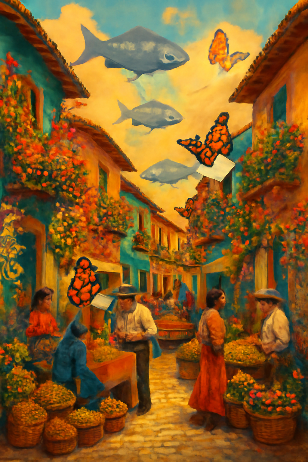 Colorful Latin American street with vibrant buildings and warm light