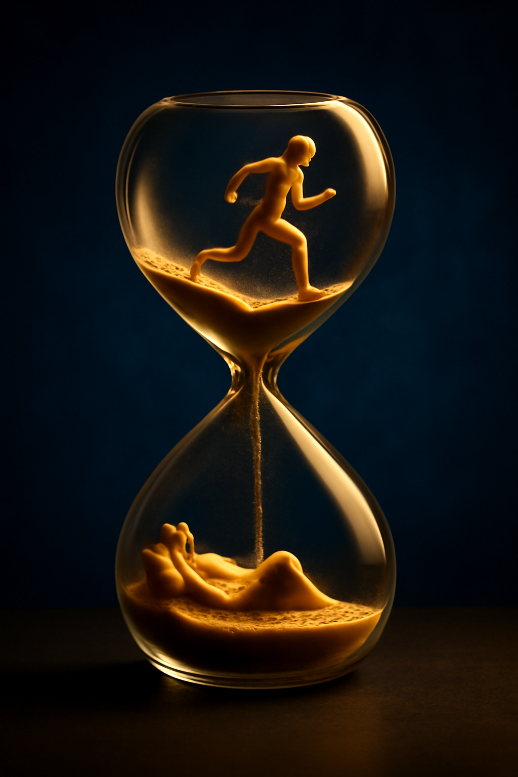 Hourglass with books representing the flow of time in storytelling