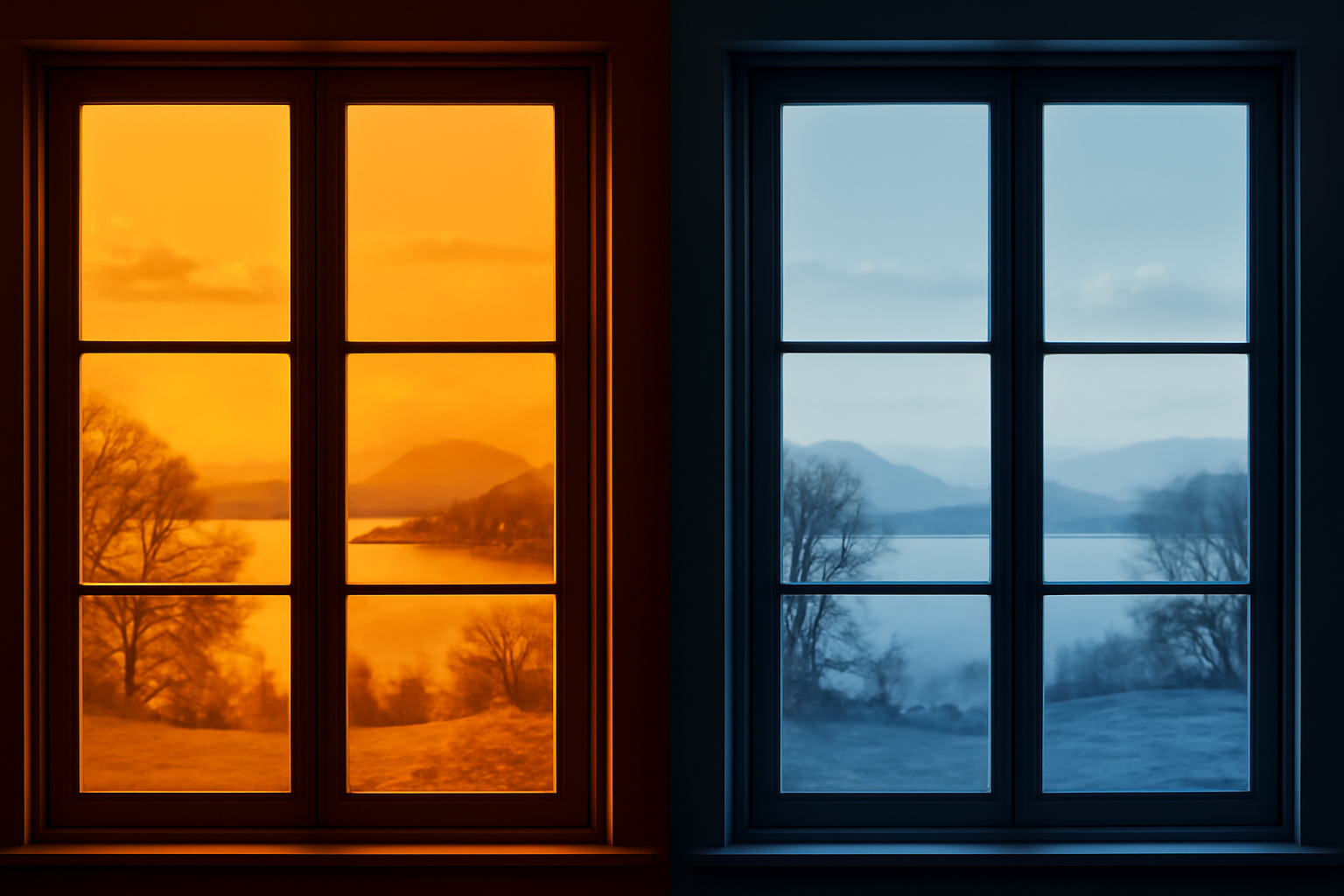 Two perspectives of the same scene side by side