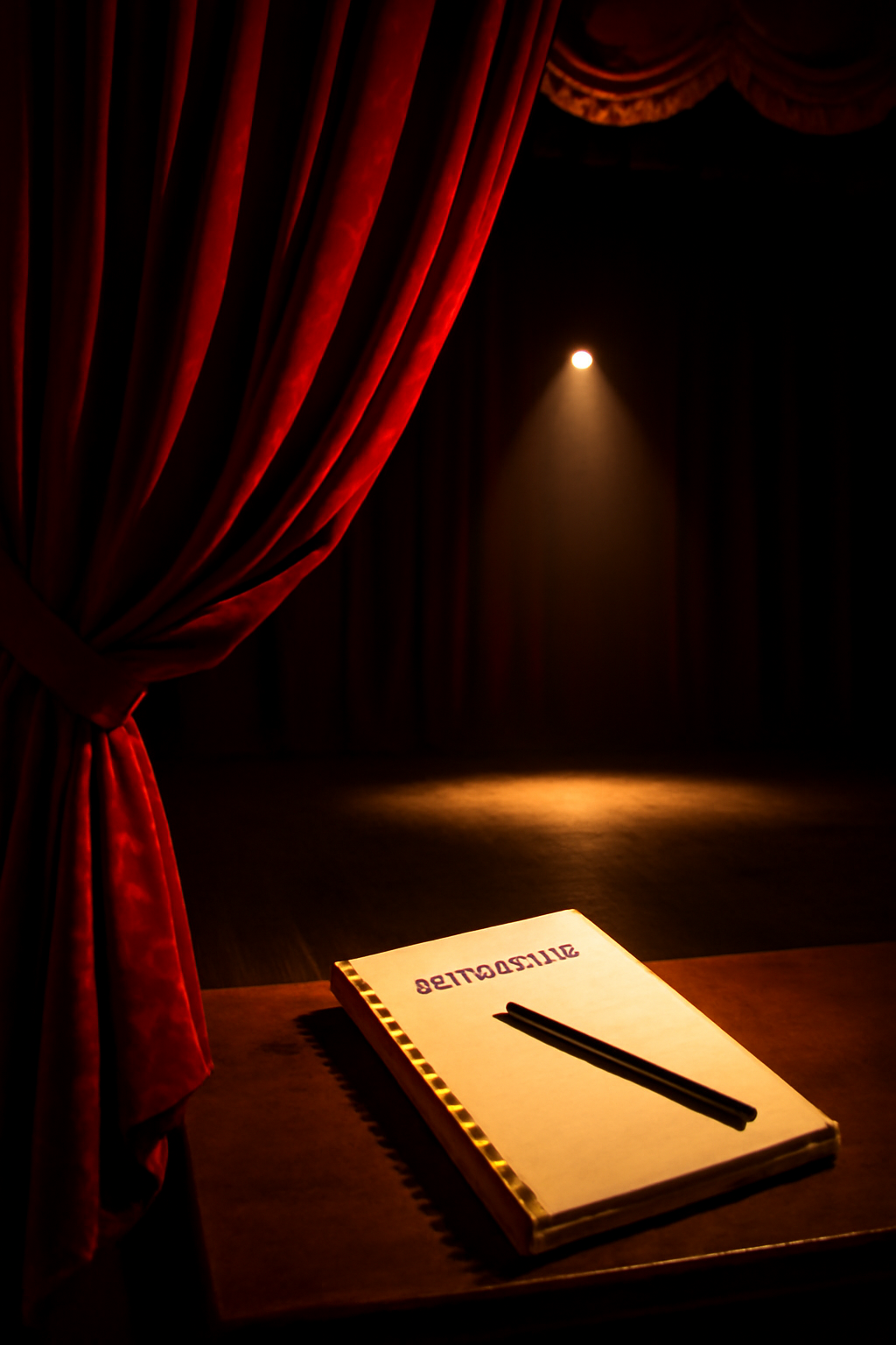 Red theatre curtain with dramatic golden lighting